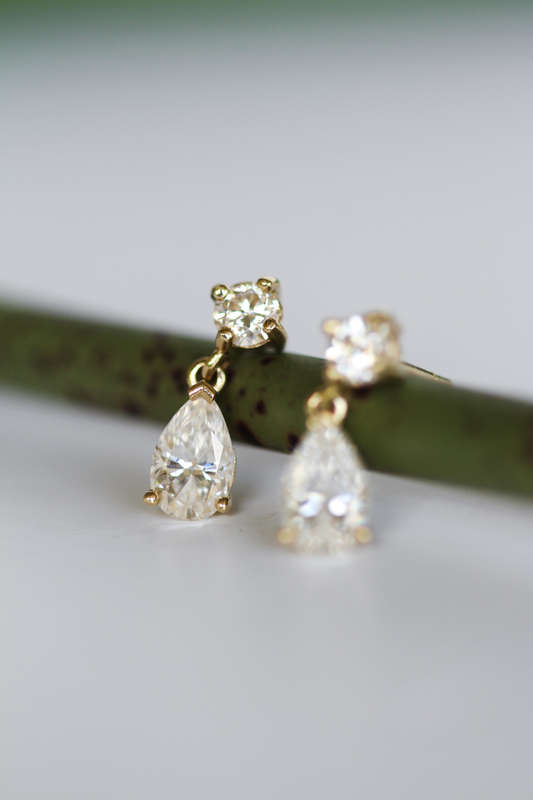 9ct Gold Pear Moissanite Drop Earrings
