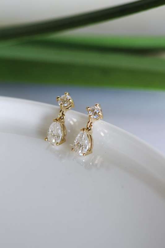9ct Gold Pear Moissanite Drop Earrings