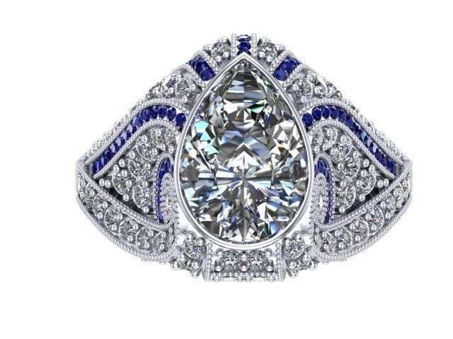 Pear Moissanite Antique Art Deco Style Ring