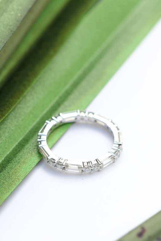 Platinum Baguette & Double Round Moissanite Eternity Band