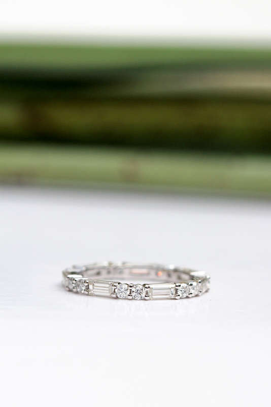 Platinum Baguette & Double Round Moissanite Eternity Band