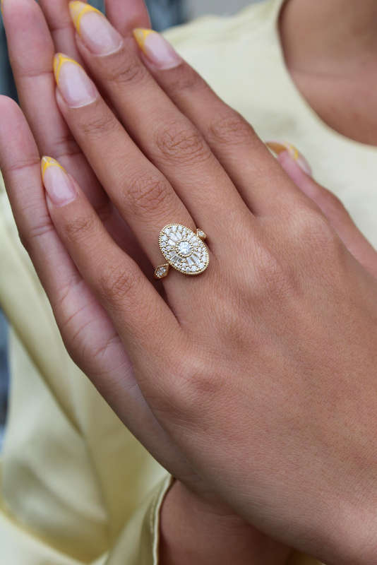 Baguette and Round Moissanite Mosaic Ring