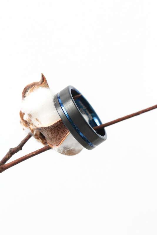 Tungsten Black+Blue Flat/Brushed Ring - 8mm