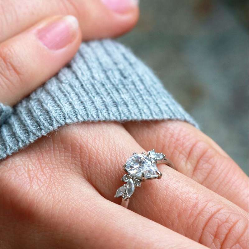 Pear Cut Moissanite Cluster Engagement Ring