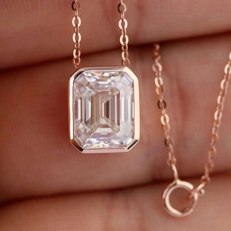 4ct Emerald Cut Moissanite Necklace