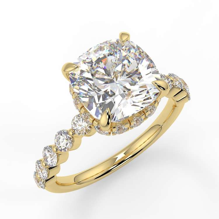 Cushion Hidden Halo Moissanite Engagement Ring