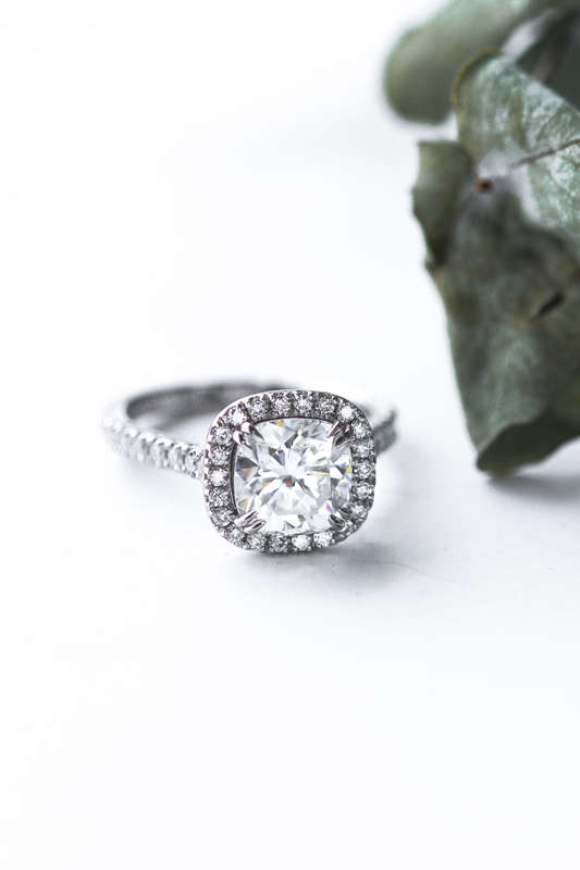 Cushion Moissanite Halo Engagement Ring