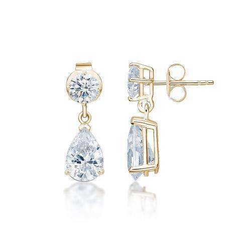 9ct Gold Pear Moissanite Drop Earrings