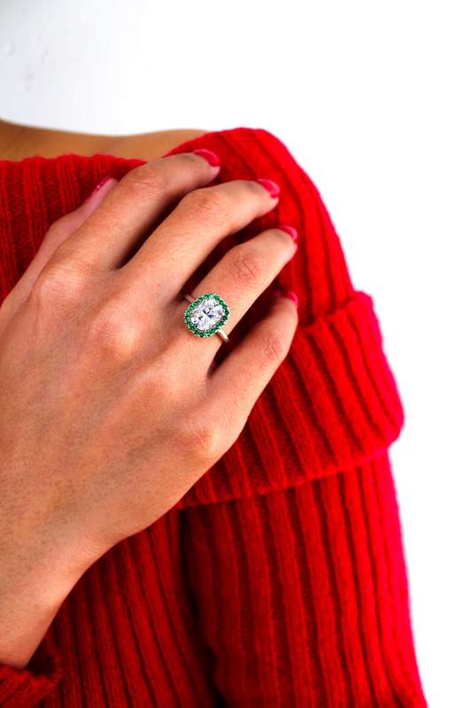 Elongated Cushion Cut Halo Ring