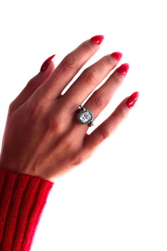 Elongated Cushion Cut Halo Ring