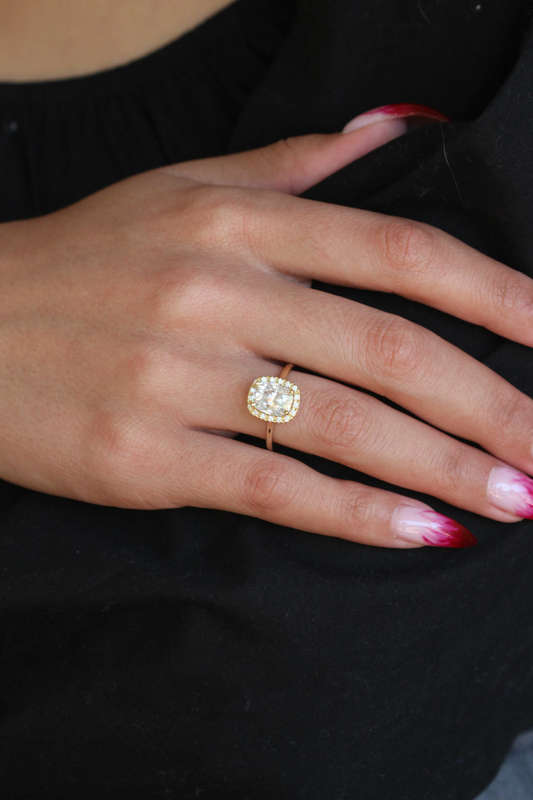 Elongated Cushion Cut Halo Ring