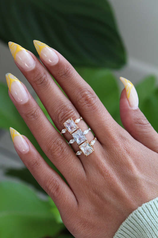2ct Emerald Cut Moissanite Trilogy Ring
