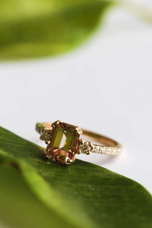 Emerald Morganite Trilogy Ring