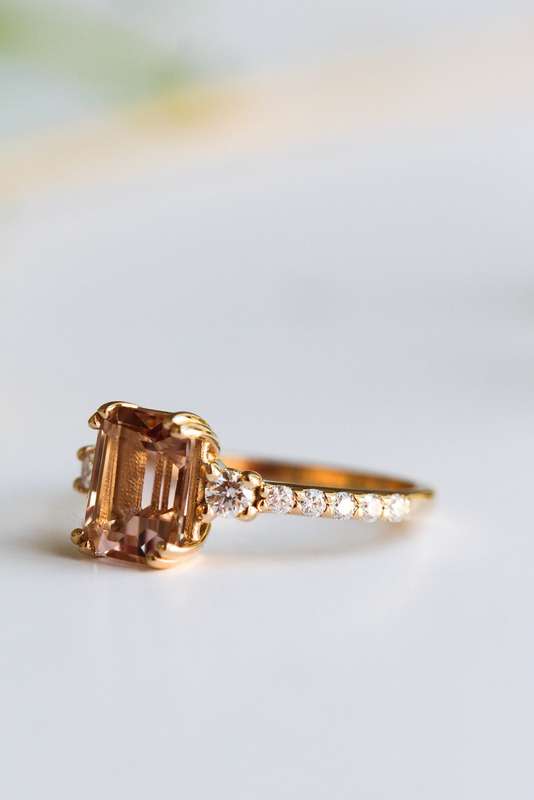 Emerald Morganite Trilogy Ring