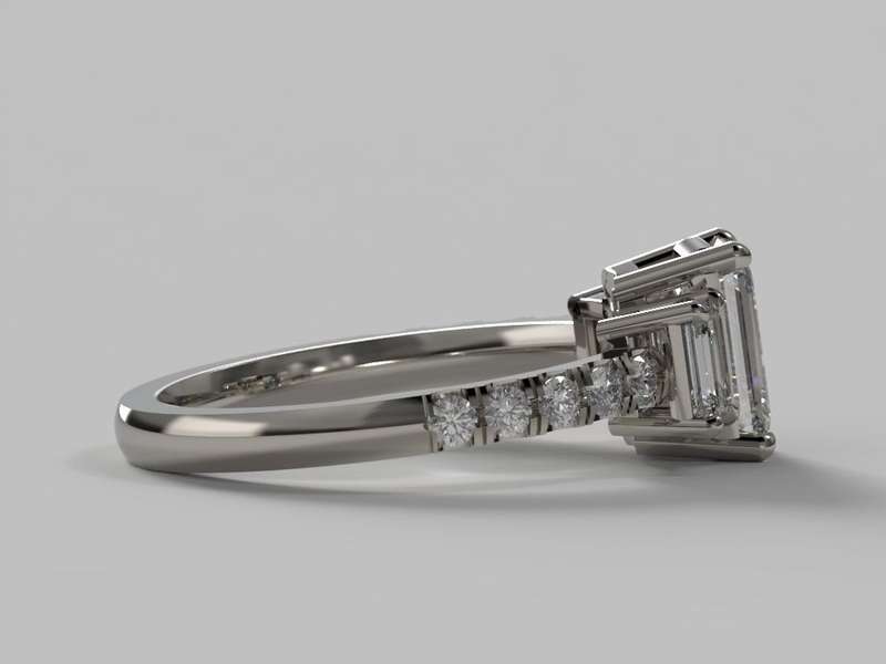 Moissanite Emerald Pavé Trilogy Ring
