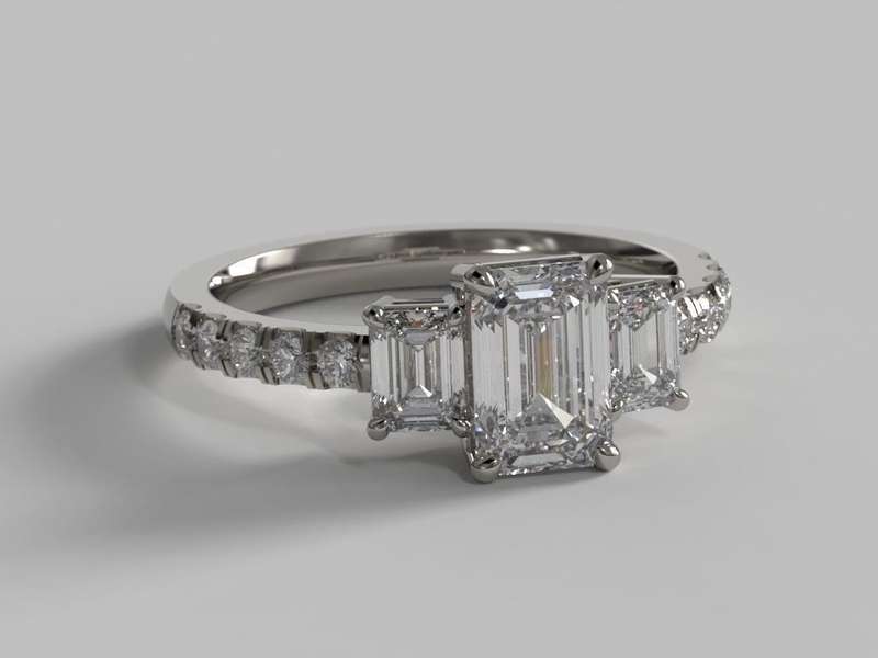 Moissanite Emerald Pavé Trilogy Ring