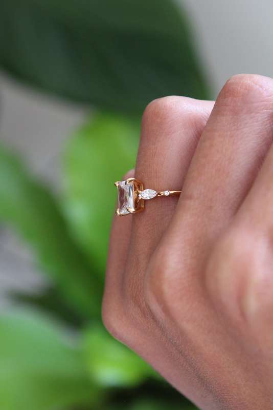 2ct Emerald Cut Moissanite Trilogy Ring