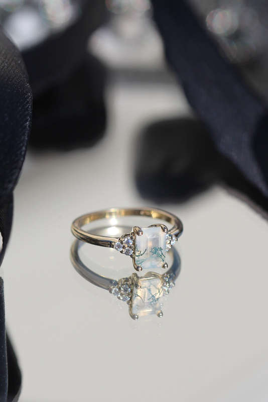 Emerald Moss Agate Engagement Ring
