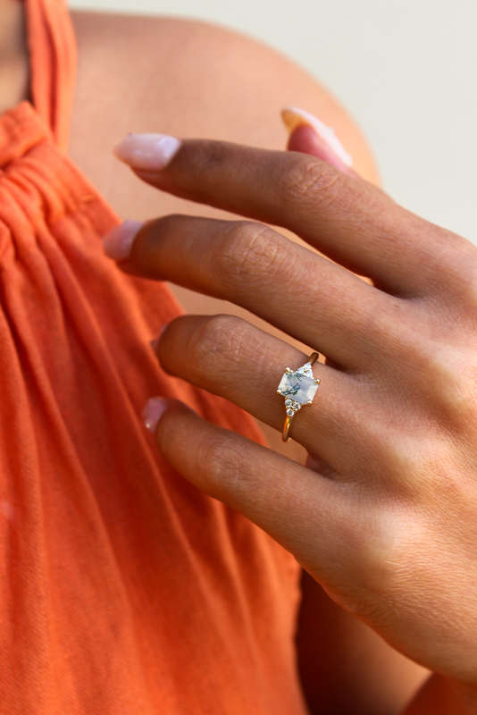 Emerald Moss Agate Engagement Ring