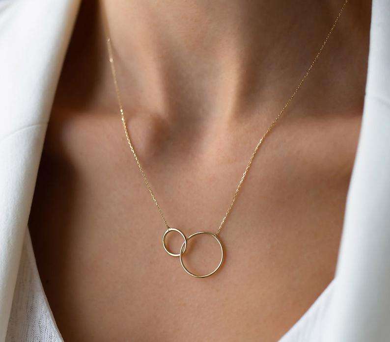 Gold Double Circle Mom And Daughter Necklace