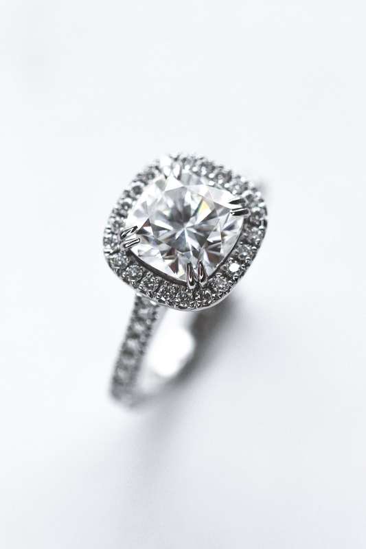 Cushion Moissanite Halo Engagement Ring