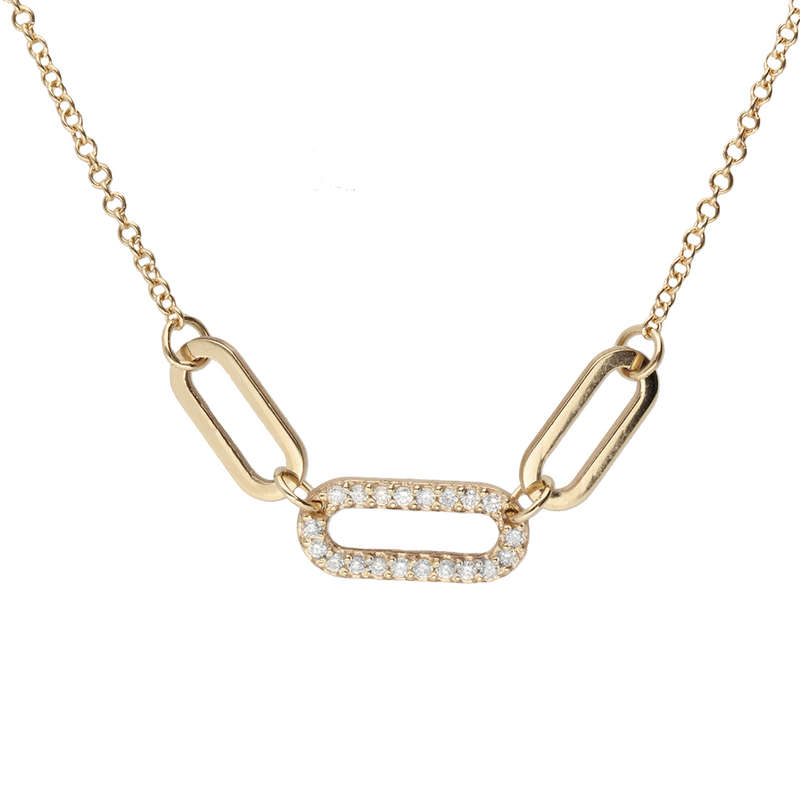 Gold Diamond Oval Link Necklace