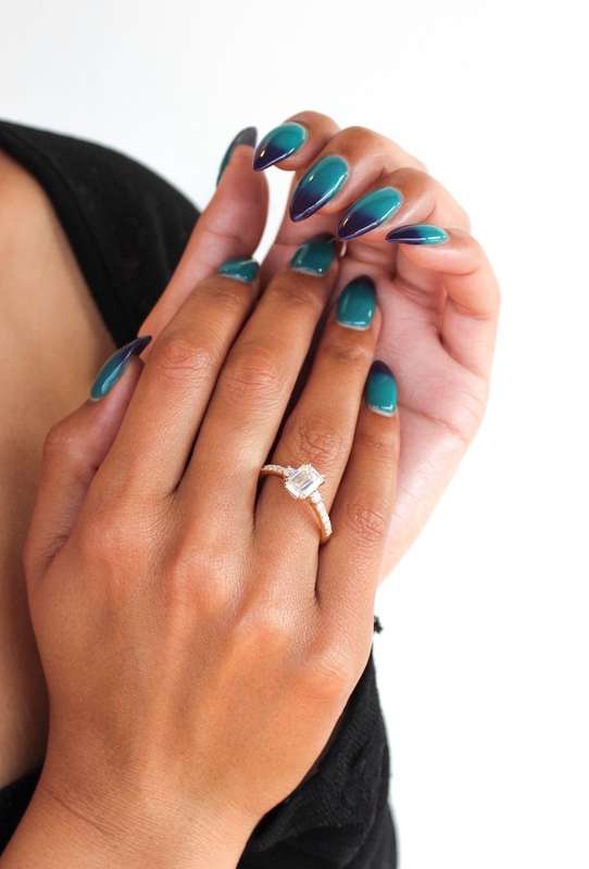 Emerald Moissanite Pavé Trilogy Engagement Ring
