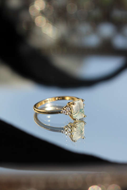 Emerald Moss Agate Engagement Ring