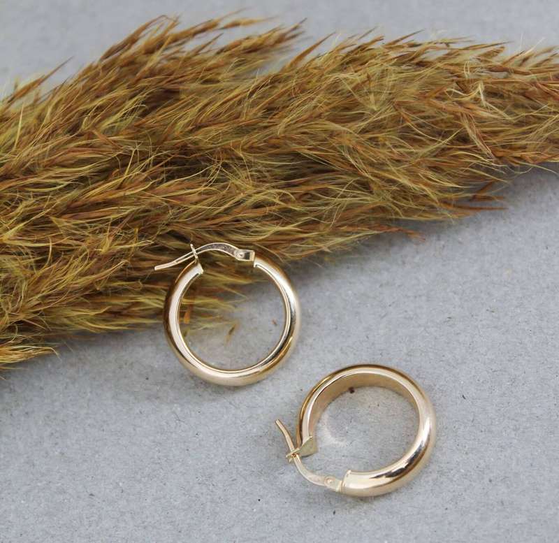 9ct Gold Half Round Hoop Earrings - 15mm
