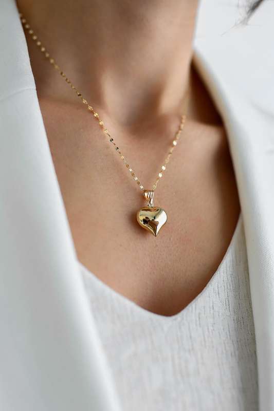 Gold Puff Heart Necklace