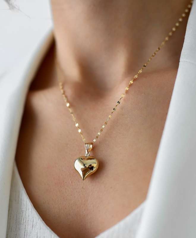 Gold Puff Heart Necklace