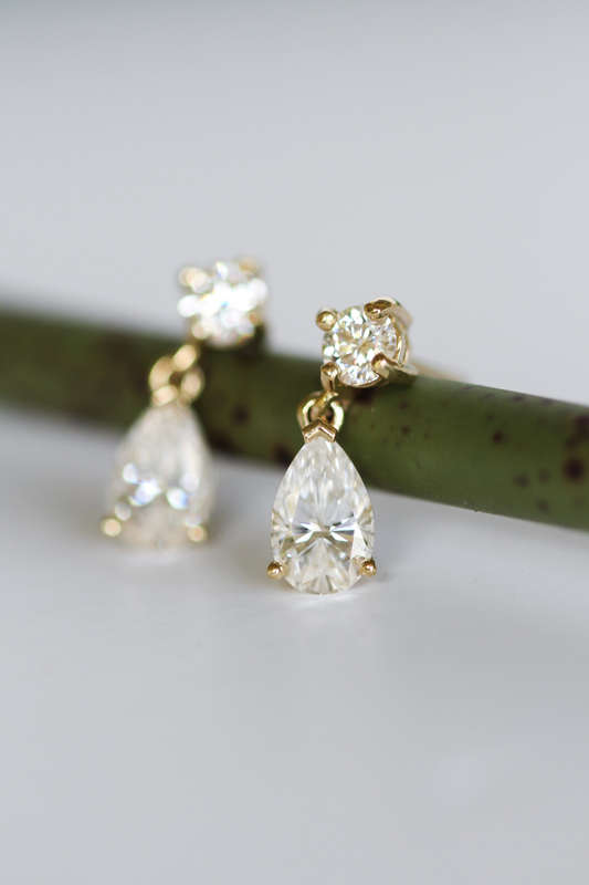 9ct Gold Pear Moissanite Drop Earrings