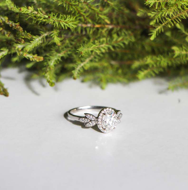 Freya -  Oval Halo Floral Ring