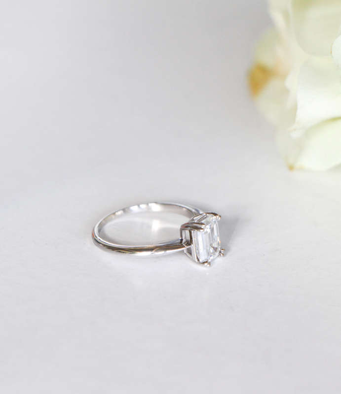 Double Claw Emerald Moissanite Engagement Ring