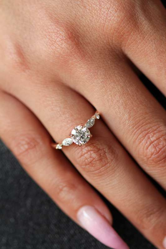 Round Marquise Cluster Engagement Ring