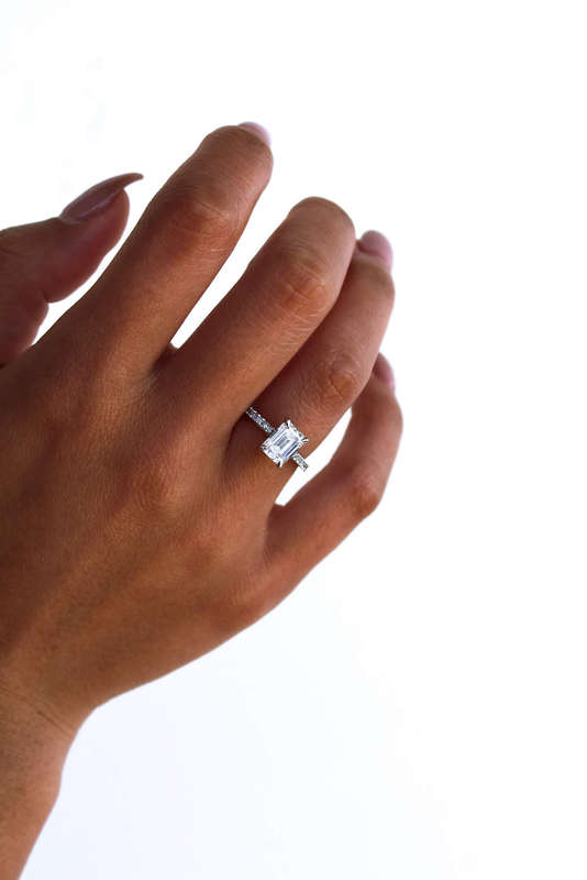 Moissanite Emerald Cut Pave Ring