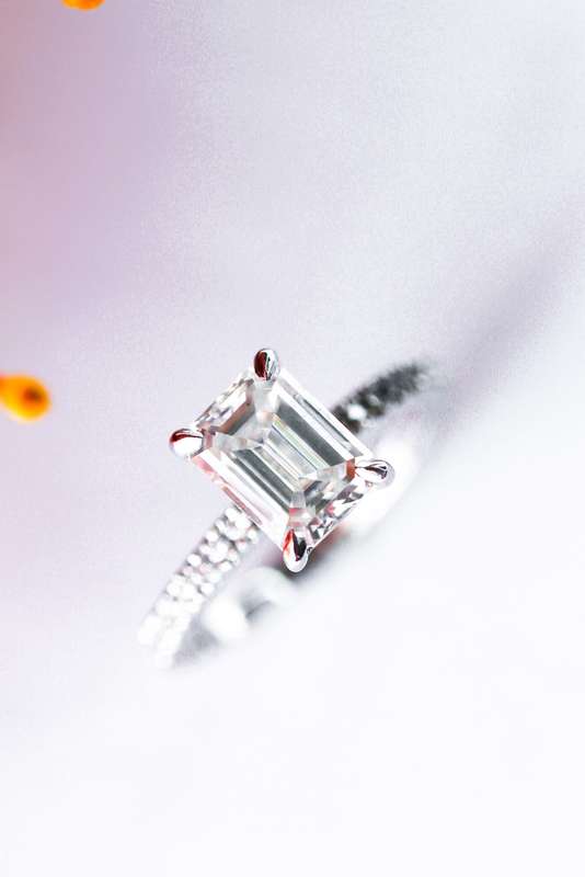 Moissanite Emerald Cut Pave Ring