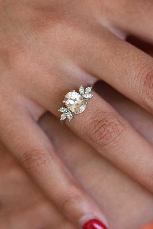 Oval Morganite Cluster Engagement Ring
