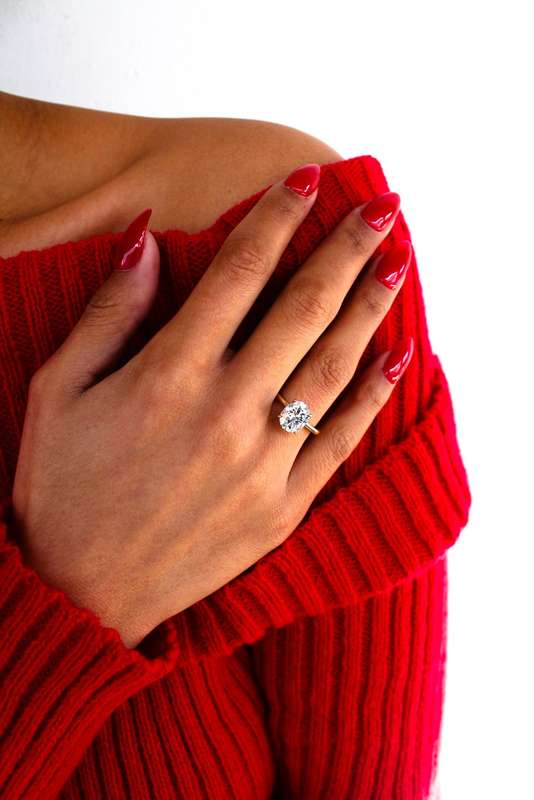 Oval Moissanite Hidden Halo Engagement Ring