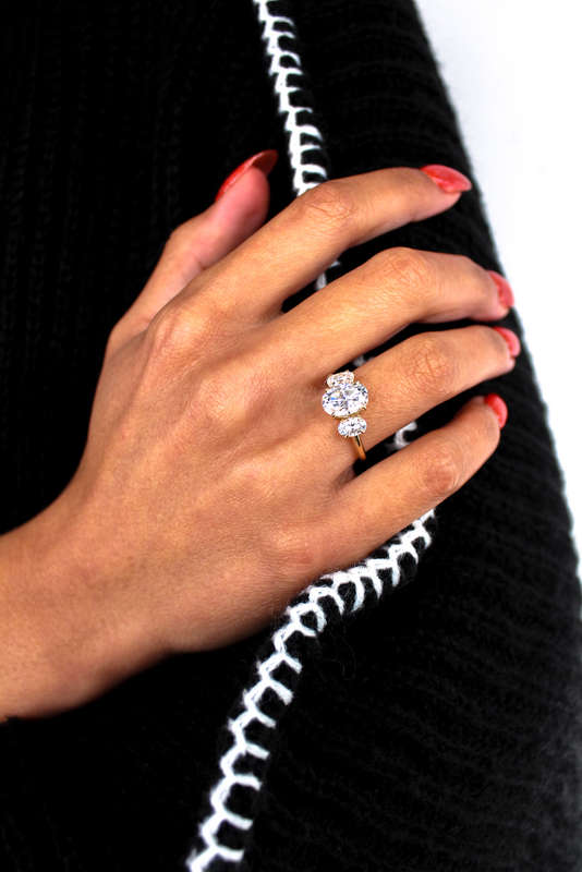 Oval Moissanite Trilogy Engagement Ring
