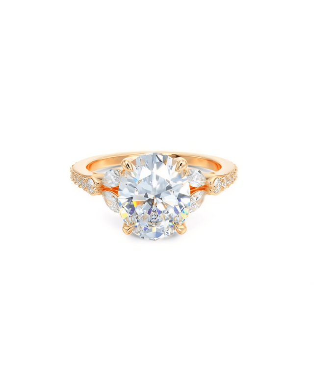 Oval Moissanite With Marquise Cluster Engagement Ring