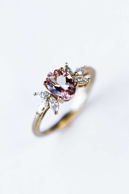 Oval Morganite Cluster Engagement Ring
