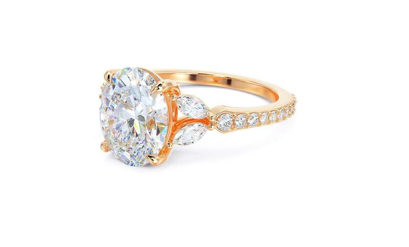 Oval Moissanite With Marquise Cluster Engagement Ring