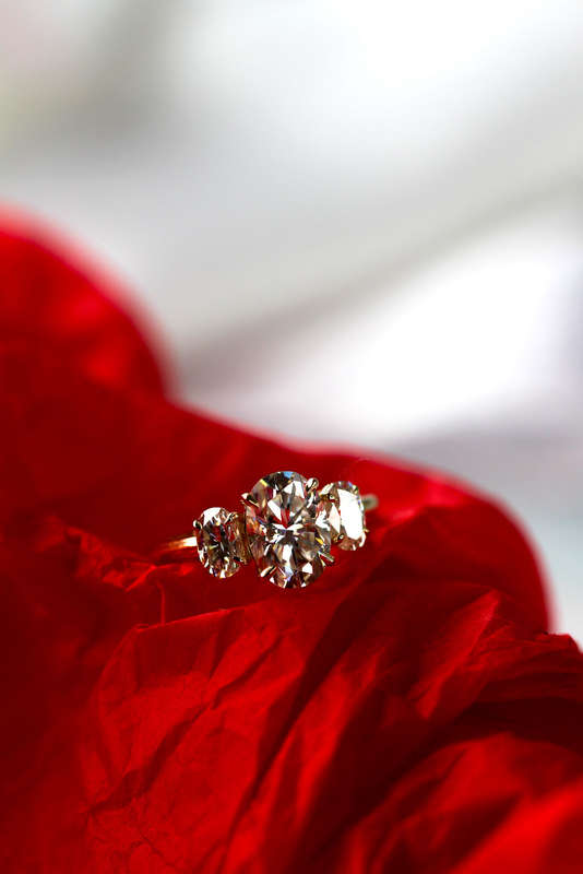 Oval Moissanite Trilogy Engagement Ring