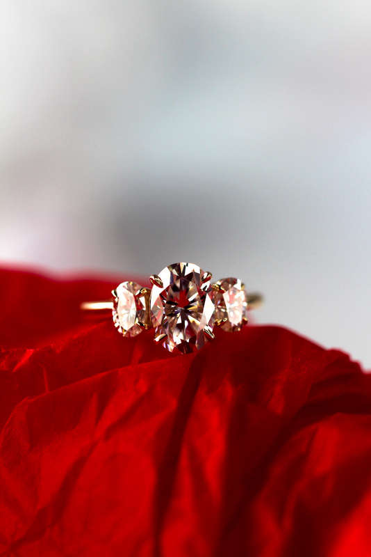 Oval Moissanite Trilogy Engagement Ring