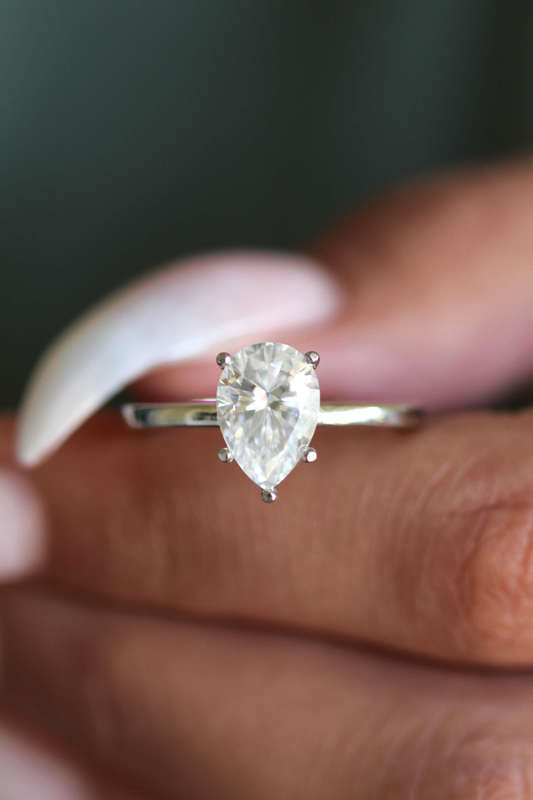Pear Moissanite Platinum Engagement Ring