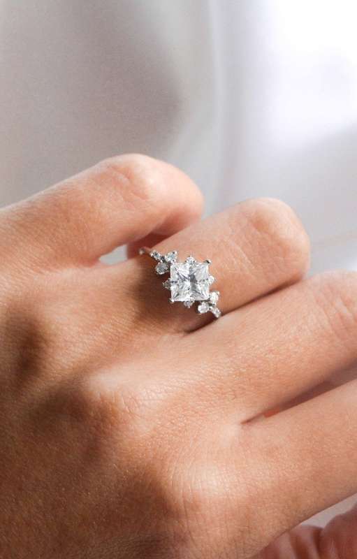 Moissanite Princess Cluster Engagement Ring