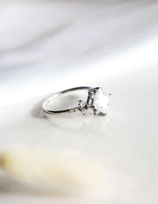 Moissanite Princess Cluster Engagement Ring