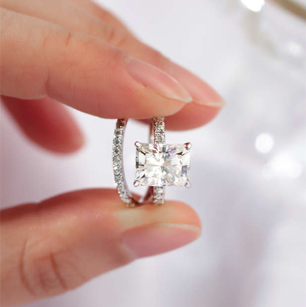 Radiant Moissanite Wedding Ring Set