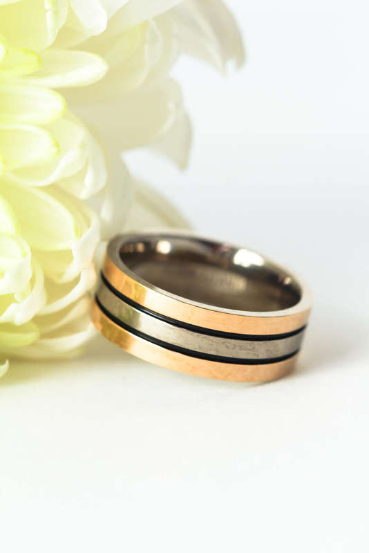 Titanium & Rose Gold Plated Wedding Band (8mm)